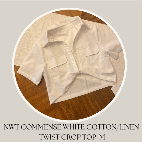 NWT COMMENSE WHITE COTTON/LINEN
TWIST CROP TOP M - Picture 1 of 3
